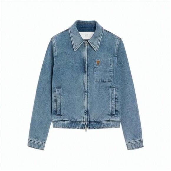 Ami Paris Light Blue Denim Jacket With Iconic Heart Detail - NWT